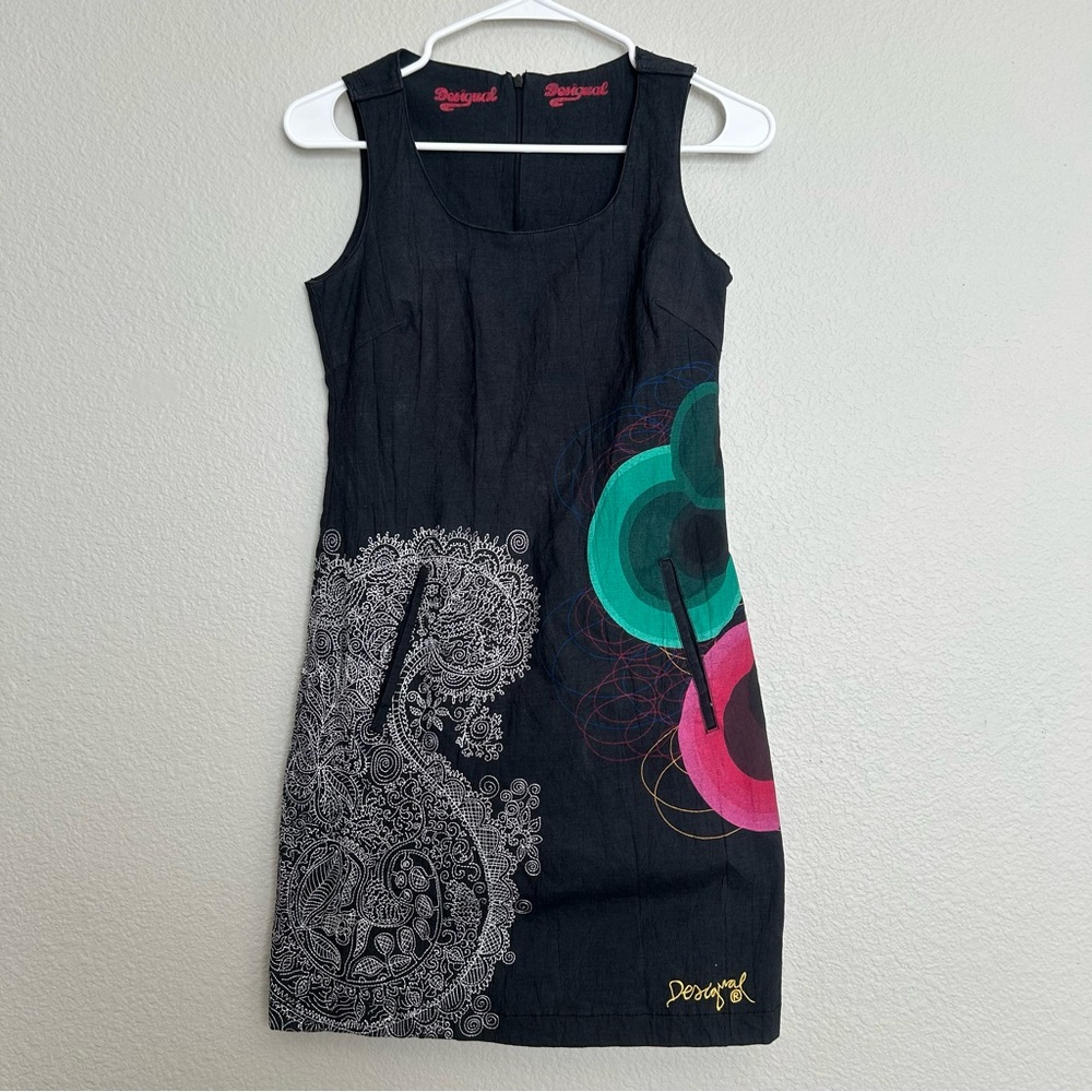 Desigual Black Multicolor Patterned Dress